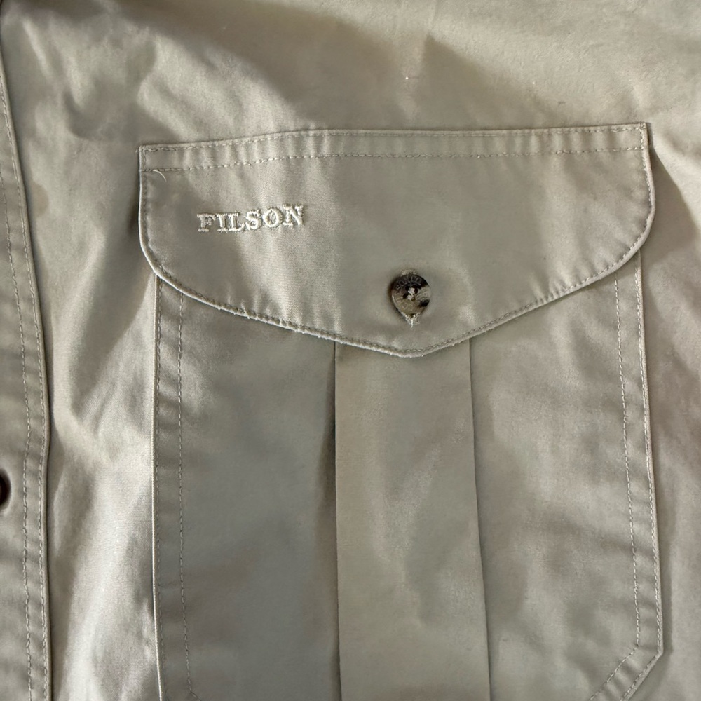 Filson Shooting Shirt Large Blaze Orange Khaki Long Sleeve Button Up RH Hunting - Picture 3 of 8